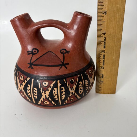 Vintage Red Clay Wedding Vase Signed El Molle Chile 5” Tall South America - Picture 5 of 10